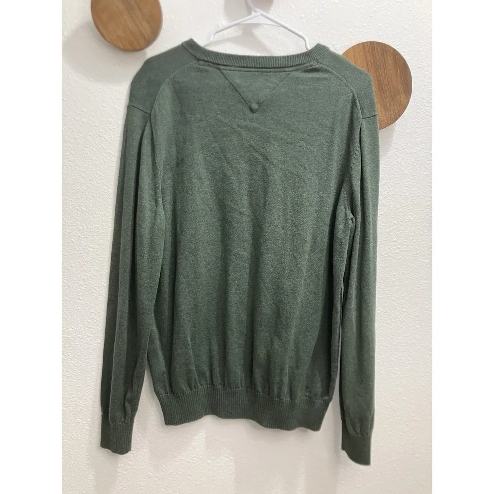 Tommy‎ Hilfiger Sweater Mens L Green Cotton V Neck Knit Long Sleeve Pullover